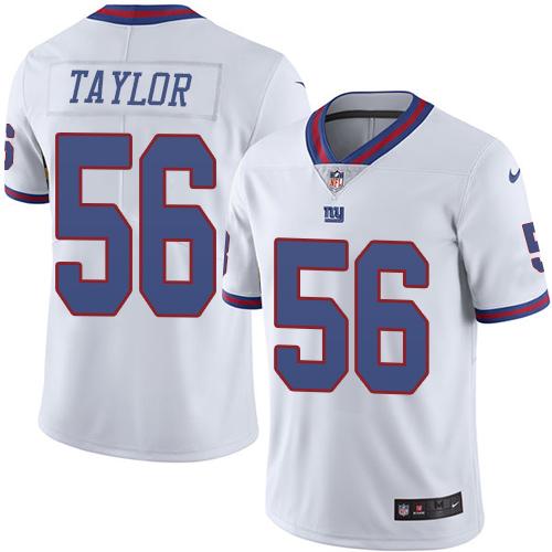 Nike Giants #56 Lawrence Taylor White Men's Stitched NFL Limited Rush Jersey - Click Image to Close